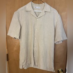Zara men’s cream linen short sleeve button down, brand new